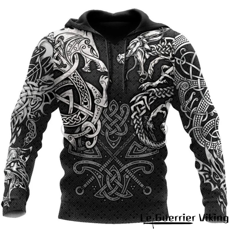 Sweat-shirt viking noir et blanc avec noeuds celtiques