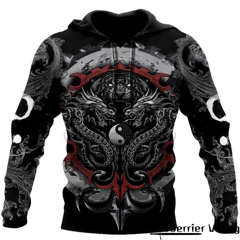 Sweat-shirt viking avec dragon et yin-yang
