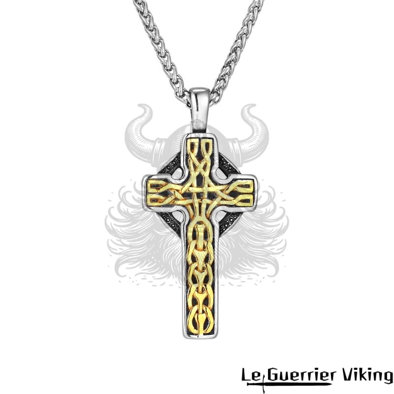 Vikings Rune Cross Necklaces Stainless Steel Gold Color Jesus Pendant Men Norse Christianity Amulet Vintage Scandinavian Jewelry Viking Shop