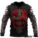 Sweat-shirt viking rouge et noir avec dragon celtique