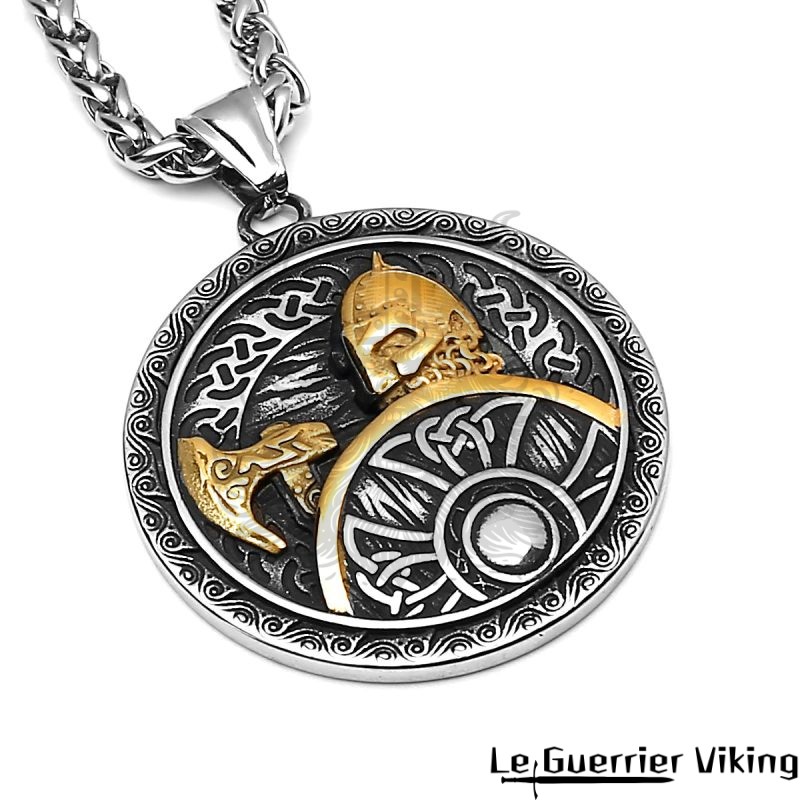 Collier Viking gravure guerrier et bouclier