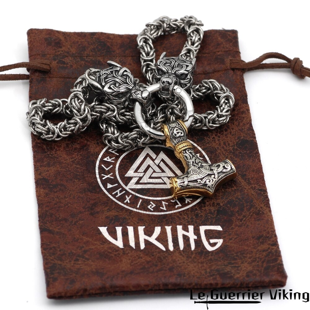 Collier Marteau De Thor En Acier Inoxydable 316L - Pendentif Viking Pour Homme, Chaîne 55+5 Cm Réglable